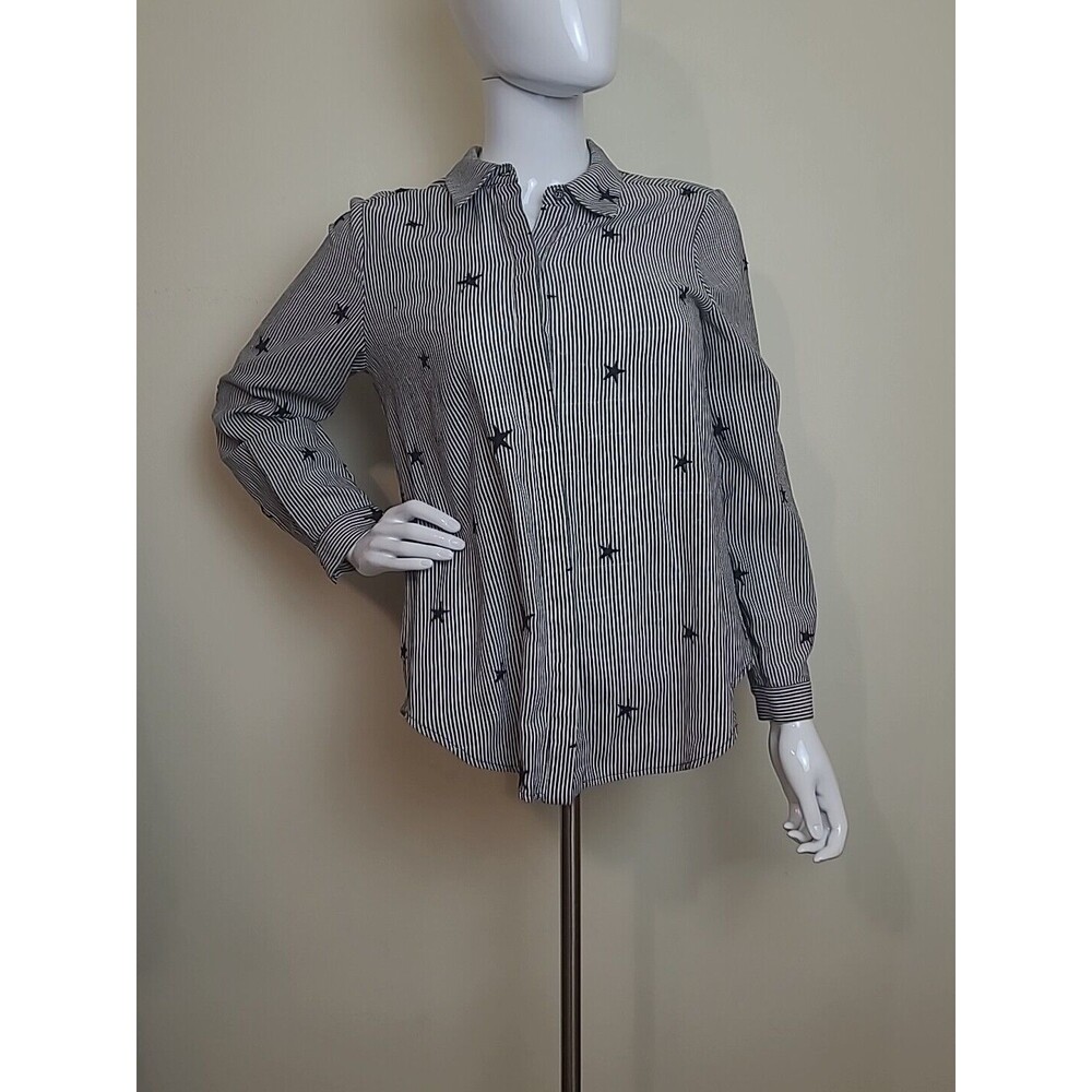 Collective Concepts Star Stripped Long Sleeve Button up Womens Shirt Size Small